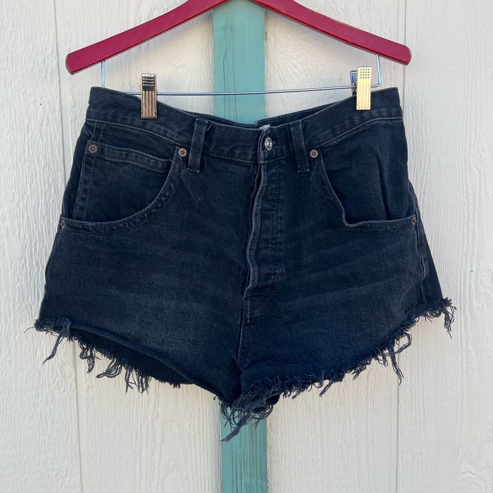 We the Free Black Button Fly Cut Off Fringe Shorts 30